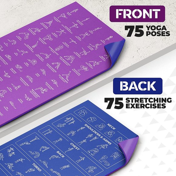 Instructional Yoga Mat with Poses 75 Illustrate poses diff front back … - Picture 1 of 8